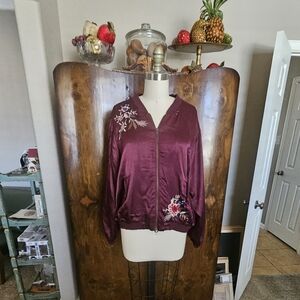 Johnny Was Burgundy Floral Bomber Jacket